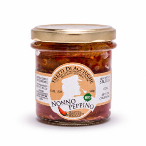 Filetti di Acciughe tradizionali all'olio extravergine di oliva biologico con peperoncino biologico siciliano - 160 g
